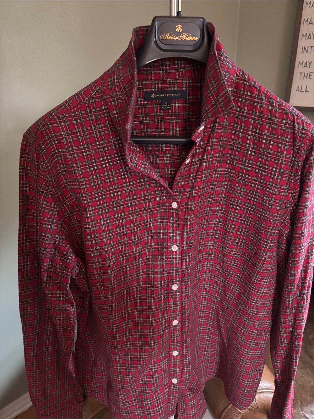 Brooks Brothers Flannel Red Plaid Button-Down Shirt